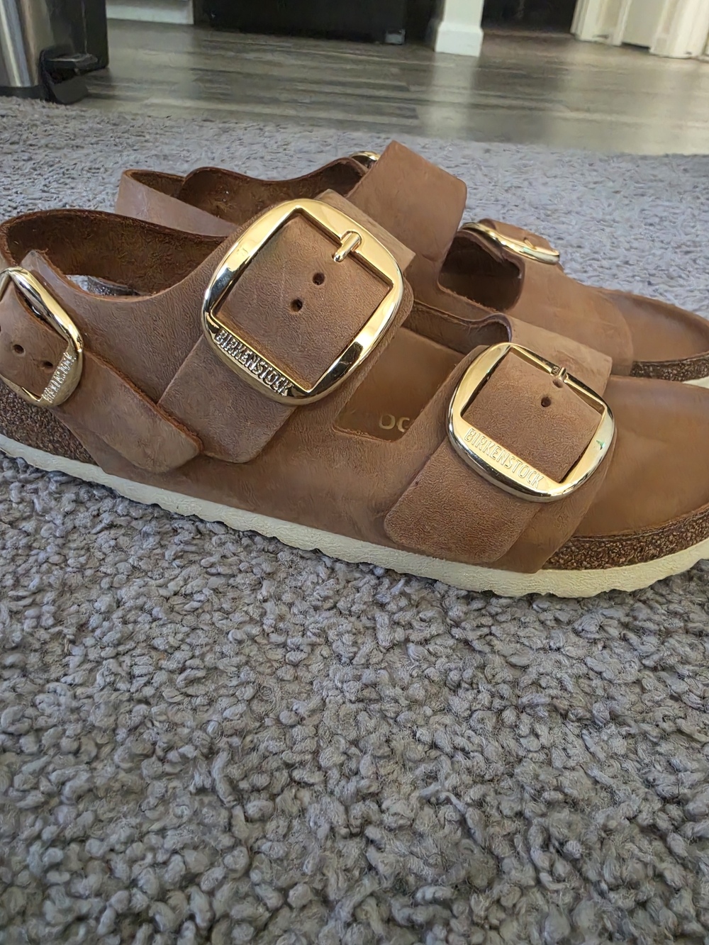 Birkenstock Brown Leather Double-Buckle Sandals - Picture 2 of 4